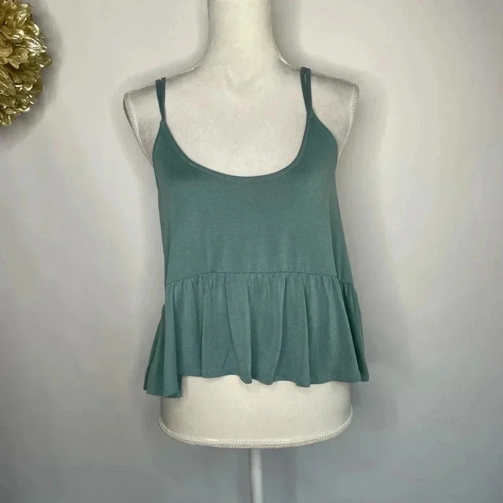 Urban Outfitters Womens Crop Top Green Spaghetti Strap Flowy Hemline Petites S